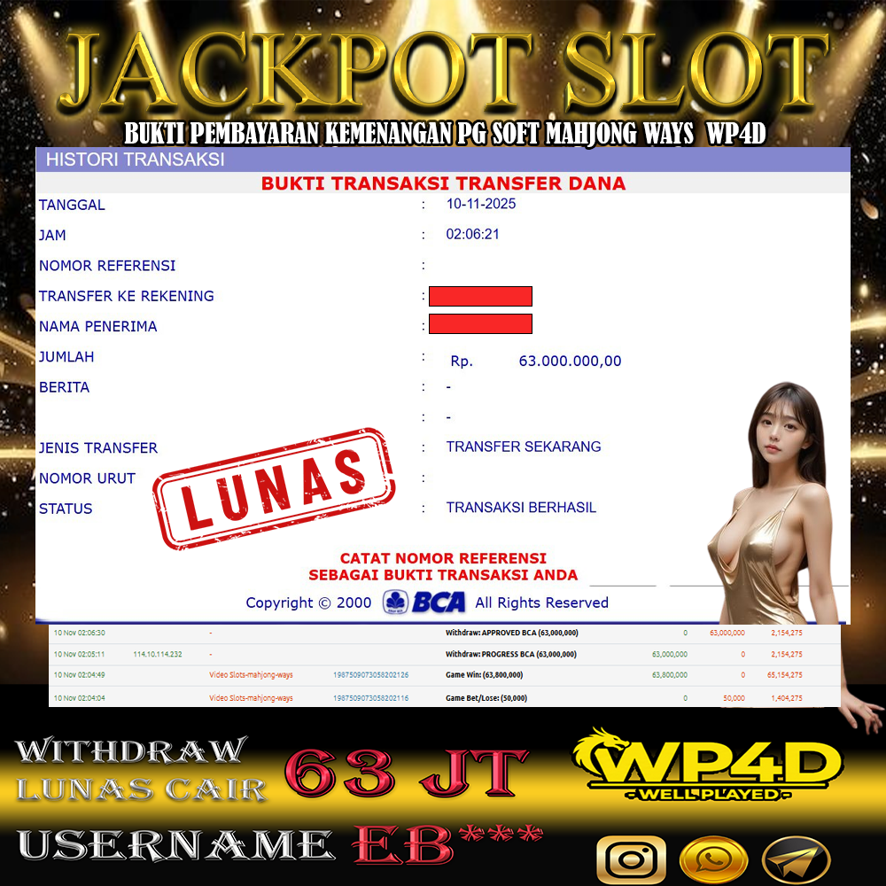 WP4D JACKPOT PG SOFT MAHJONG WAYS Rp.63.000.000,- LUNAS