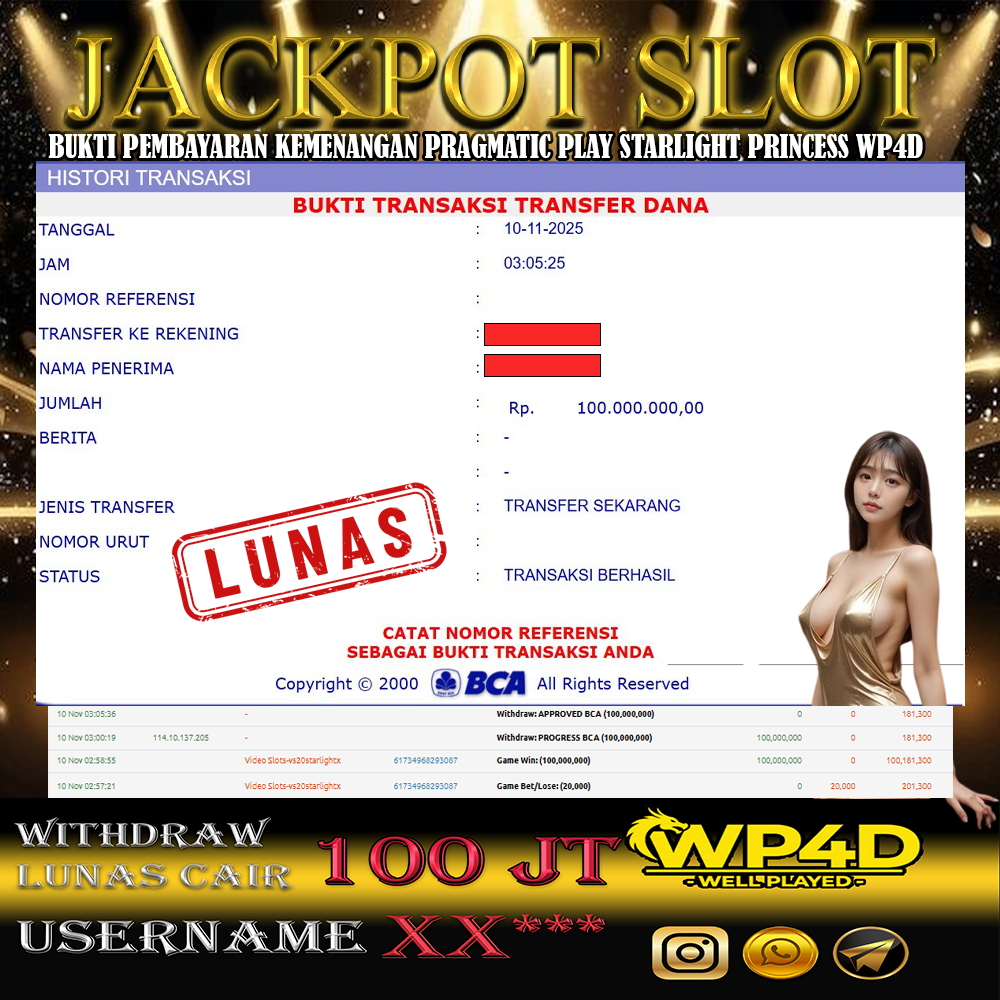 WP4D JACKPOT PRAGMATIC PLAY STARLIGHT PRINCESS Rp.100.000.000,- LUNAS