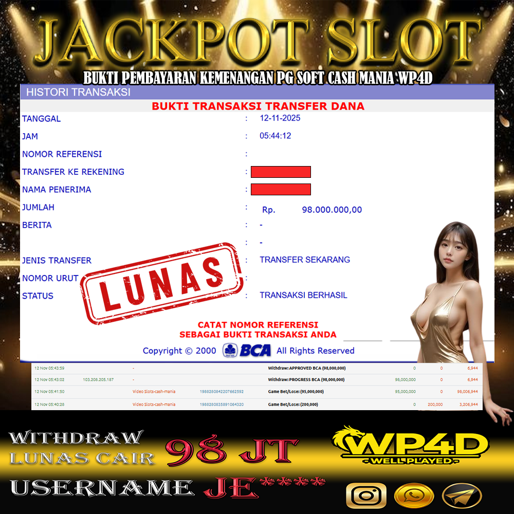WP4D JACKPOT PG SOFT CASH MANIA Rp.98.000.000,- LUNAS