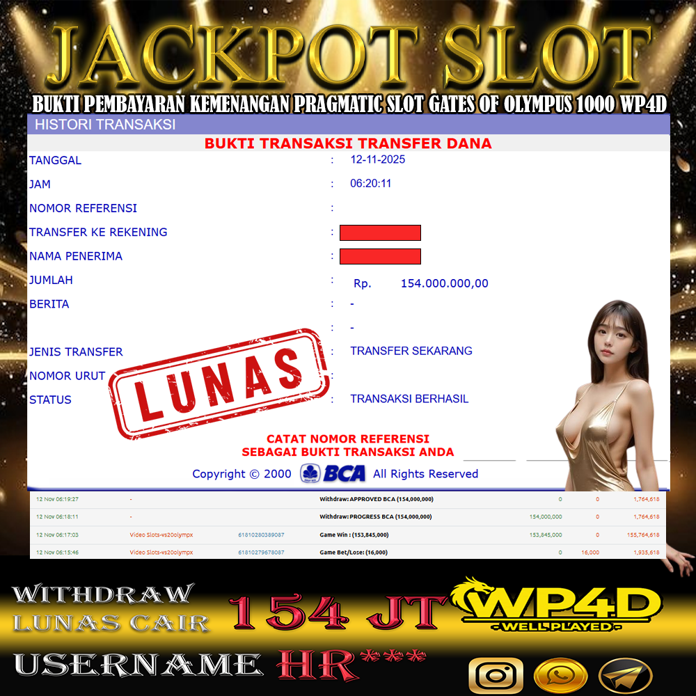 WP4D JACKPOT PRAGMATIC SLOT GATES OF OLYMPUS 1000 Rp.154.000.000,- LUNAS