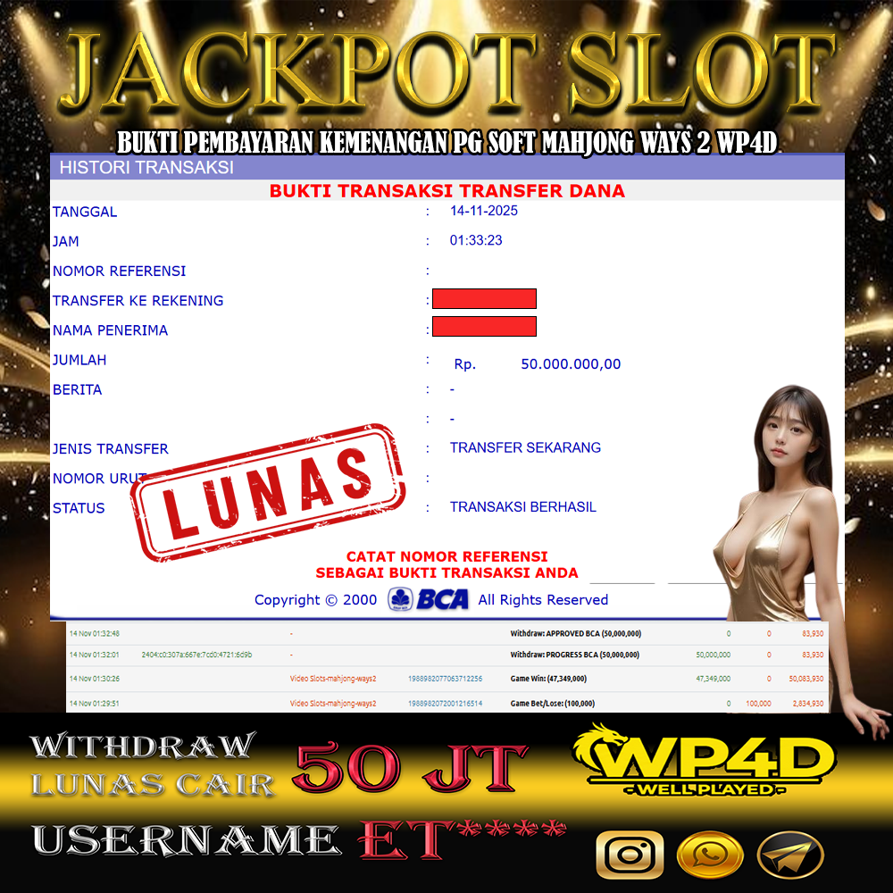 WP4D JACKPOT PG SOFT MAHJONG WAYS 2 Rp.50.000.000,- LUNAS