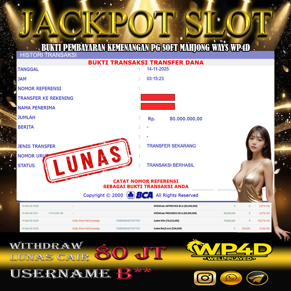 WP4D JACKPOT PG SOFT MAHJONG WAYS Rp.80.000.000,- LUNAS
